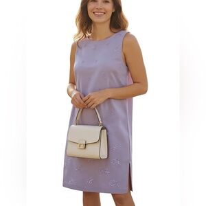 VINTAGE SILK Savannah Flowers Palm Trees Lavender Dress Size 12 Travel Tropical